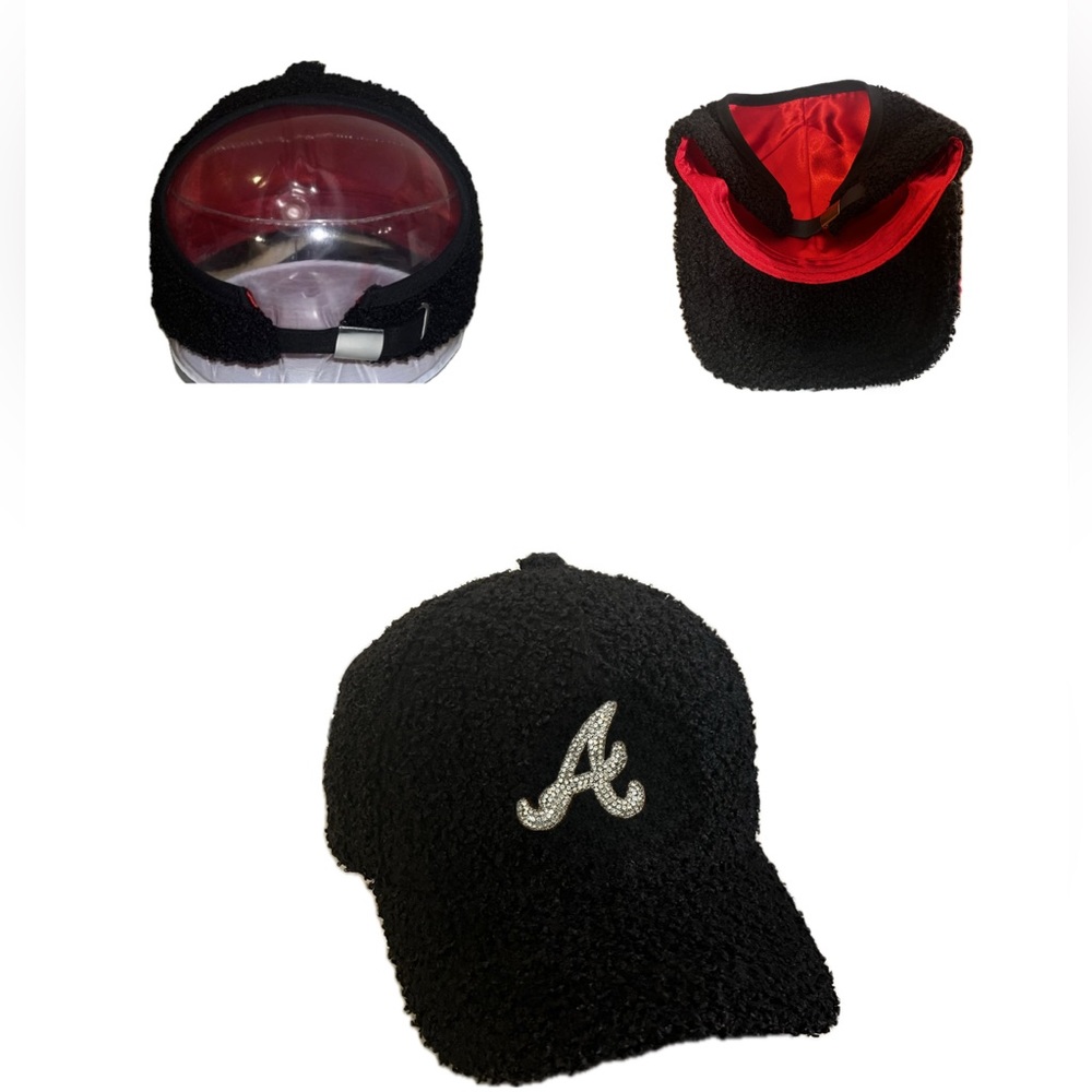 NEW “A” (ATL) Sherpa Rhinestone Logo Ponytail baseball cap w/ satin lining